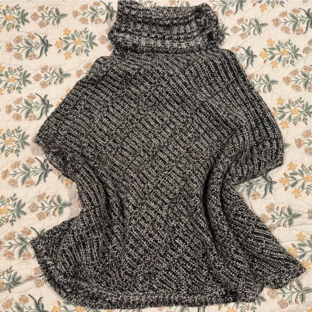 Banana Republic Black and Gray Cowl Neck Poncho